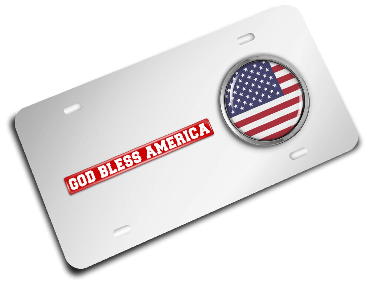 American Flag God Bless America - Stainless Steel Car License Plate